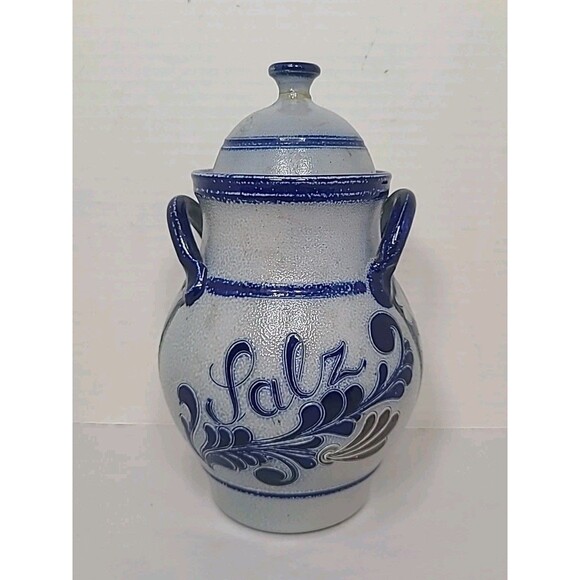Other - Rumtopf Crock Fermenting Jar w/ Lid Blue Salz Glazed Canister 8.5" Repaired
